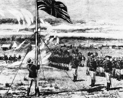 Hoisting the flag at Fort Salisbury