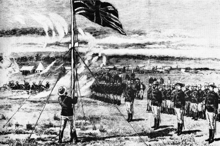 Hoisting the flag at Fort Salisbury